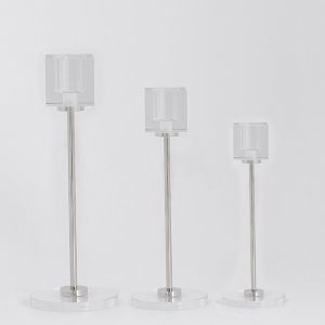 СВЕЩНИК S/3 С МЕТАЛНА ОСНОВА, СРЕБЪРЕН 7X25СМ / 7X20СМ / 7X15СМ