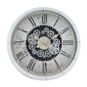 СТЕНЕН ЧАСОВНИК ОТ ПЛАСТМАСА СЪС ЗЪБНО КОЛЕЛО, АНТИЧНО БЕЖОВ - ЕКРЮ 76X8X76СМ