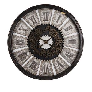 СТЕНЕН ЧАСОВНИК ОТ ПЛАСТМАСА СЪС ЗЪБНО КОЛЕЛО, АНТИЧНО КАФЯВ - ЕКРЮ 76X8X76СМ