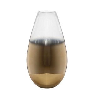 СТЪКЛЕНА ВАЗА ПРОЗРАЧНО-ЗЛАТНА 23.4X23.4X42СМ