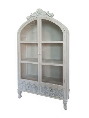 ШКАФ-ВИТРИНА ДЪРВЕНА, СВЕТЛО СИВА 93.5X32X160СМ