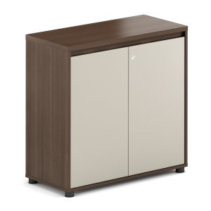Concept нисък офис шкаф, двойна врата, цвят орех - бежов