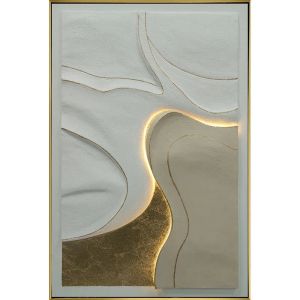 LED ОСВЕТЯВАЩА ПЛАТНА КАРТИНА В КРЕМАВ/ЗЛАТИСТ ЦВЯТ, 3D АБСТРАКТЕН ДИЗАЙН В РАМКА - 82.5x122.5x3.5см 4/KIB