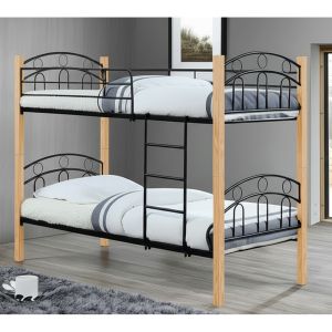 NORTON ДВУЕТАЖНО ЛЕГЛО, МЕТАЛ, БОЯДИСАНО В ЧЕРНО, ЕСТЕСТВЕНО ДЪРВО