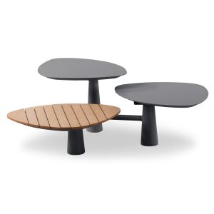 АЛУМИНИЕВА ХОЛНА МАСА С 3 ПЛОТА, ТРИКРИЛНА, SM6402.02, РАМКА В ЦВЯТ КАФЯВО, Φ100X47HСМ.