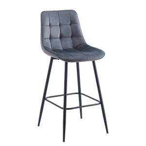 Бар стол Myriam, черно боядисан метал, тъмносив велуренен плат