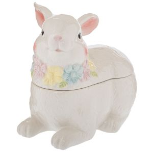 БЯЛ КЕРАМИЧЕН БУРКАН ЗА БИСКВИТКИ СЪС ЗАЙЧЕ 20X12X16.5 СМ