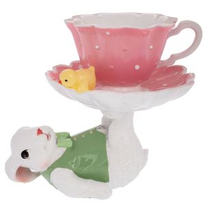 Великденско бяло зайче от полирезин с чайник 19,5x14,3x16,5 см