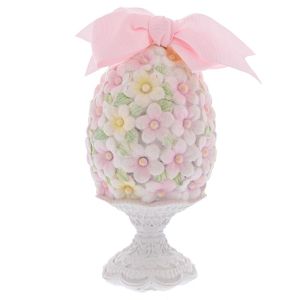 Великденско декоративно яйце от полирезин с цветя в пастели 10x10x20 см