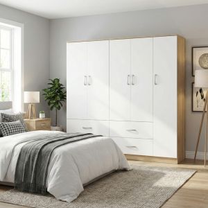 Гардероб Athos с пет врати, цвят сонома-бял, 170x42x180 см