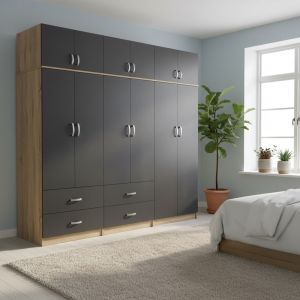 Гардероб Athos с шест врати , цвят сонома-антрацит, 240x42x240 см