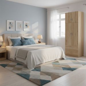 Гардероб с две врати, 2 чекмеджета и рафт Athos в цвят дъб 80x42x240см