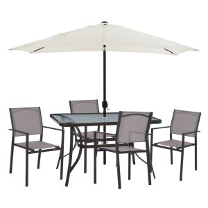ГРАДИНСКИ КОМПЛЕКТ HM11801.10 6 ЧАСТА МЕТАЛНА МАСА 120X70 И МЕТАЛНИ КРОСЕТА TEXTLINE GREY И ЧАДЪР БЕЖОВ