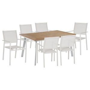 ГРАДИНСКИ КОМПЛЕКТ HM11831 7 ЧАСТА АЛУМИНИЕВА МАСА 160X92 И МЕТАЛНИ КРОСЕТА В БЯЛО