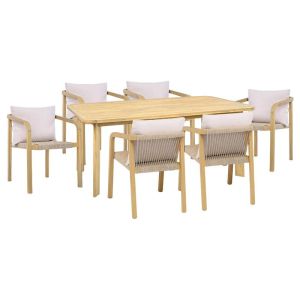 ГРАДИНСКИ СЕТ ЗА ТРАПЕЗА ОТ 7 ЧАСТА, АКАЦИЕВО ДЪРВО, SUMMERSET, РАМКА В ЕСТЕСТВЕН ЦВЯТ, БЕЖОВ ПЛАТ, 180X100X75СМ