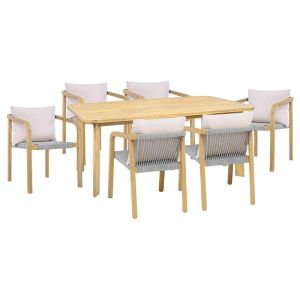 ГРАДИНСКИ СЕТ ЗА ТРАПЕЗА ОТ 7 ЧАСТА, АКАЦИЕВО ДЪРВО, SUMMERSET, РАМКА В ЕСТЕСТВЕН ЦВЯТ, СИВ ПЛАТ, 180X100X75СМ