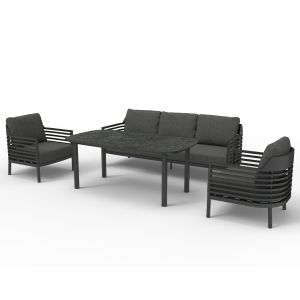 ГРАДИНСКИ СЕТ ОТ 4 WALES SM6422.01 ТЪМЕН АЛУМИНИЙ И ОЛЕФИН - СИВ 3D ПРИНТИРАН СТЪКЛЕН ПЛОТ