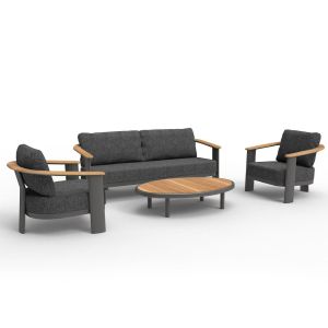 ГРАДИНСКИ СЕТ ОТ 4 ЧАСТИ ROMAN SM6425.01 СИВ АЛУМИНИЙ И ОЛЕФИНОВ ПЛАТ - ТИКОВО ДЪРВО