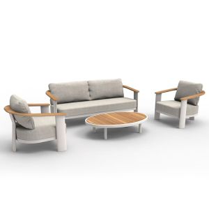 ГРАДИНСКИ СЕТ ОТ 4 ЧАСТИ ROMAN SM6425.02 КРЕМАВ АЛУМИНИЙ - БЕЖОВ ОЛЕФИНОВ ПЛАТ - ТИКОВО ДЪРВО