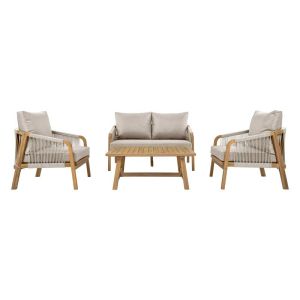 ГРАДИНСКИ СЕТ ОТ 4 ЧАСТИ АКАЦИЕВО ДЪРВО MARISELLE РАМКА В ЕСТЕСТВЕН ЦВЯТ БЕЖОВО-СИВ ПЛАТ