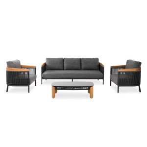 ГРАДИНСКИ СЕТ ОТ 4 ЧАСТИ СЕРИЯ ETHEREAL SM6165.02 АЛУМИНИЙ-ВЪЖЕ-ТИКОВО ДЪРВО-СИНЕРОВ КАМЪК В ЦВЯТ ВЪГЛИЩЕН