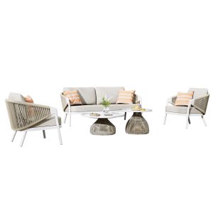 ГРАДИНСКИ СЕТ ОТ 5 ЧАСТИ DRISCOLL HM6473.02 КРЕМАВ БЯЛ АЛУМИНИЙ - БЕЖОВО ВЪЖЕ И ОЛЕФИНОВ ПЛАТ