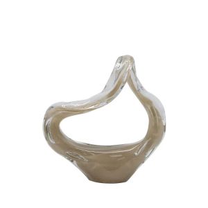 ДЕКОРАТИВНА ВАЗА ДУХАНО СТЪКЛО, БЕЖОВО/ПРОЗРАЧНО, АБСТРАКТНО, КЪСО - 24x12.5x24см, 4 бр./КУТИЯ