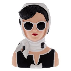 ДЕКОРАТИВНА ВАЗА ОТ ПОЛИРЕЗИН, РЕТРО ЖЕНСКА ФОРМА, ЧЕРНО-БЯЛ ЦВЯТ, 20X14X25 СМ