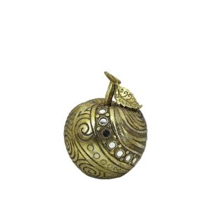 ДЕКОРАТИВНА ЗЛАТИСТА ЯБЪЛКА С РЕЛЕФНИ ДИЗАЙНИ И ЧАШИ - 11x11x14см 36/KIB