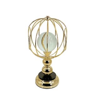 Декоративна метална настолна лампа топка, златиста/черна, голяма, със стъкло - Φ20x36см, 6 бр./кутия