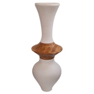 ДЕКОРАТИВНА ПОДОВА ВАЗА NEBULA HM4660.02S ФИБРО ЦИМЕНТ В БЯЛ ЦВЯТ - ТИКОВО ДЪРВО Φ45X120HCM.