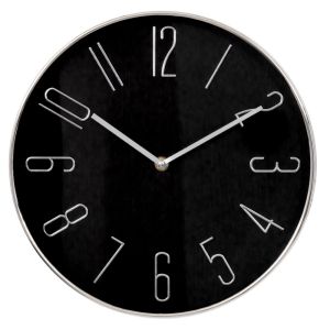 ДЕКОРИРАН КРЪГЪЛ МЕТАЛЕН СТЕНЕН ЧАСОВНИК В ЧЕРЕН И СРЕБЪРЕН ЦВЯТ, 30 СМ