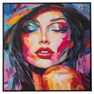 ЖЕНСКА КАРТИНА ВЪРХУ ПРИНТИРАНО ПЛАТНО С ЧЕРНА РАМКА 80X80 СМ