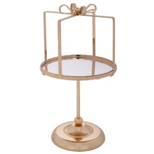 ЗЛАТИСТ МЕТАЛЕН СВЕЩНИК СЪС СТЪКЛО 21X21X40СМ