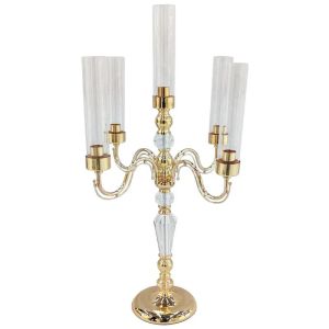 ЗЛАТИСТ/БЯЛ МЕТАЛЕН СВЕЩНИК С КРИСТАЛИ 5 МЕСТА - Φ47x84см 4/КУТИЯ