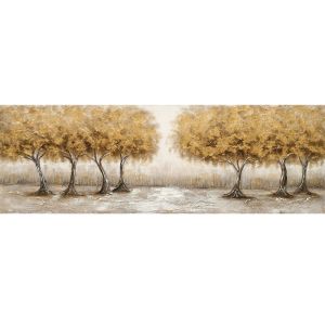 ЗЛАТНА КАРТИНА ВЪРХУ ПЛАТНО СЪС 7 ЗЛАТНИ ДЪРВЕТА - 50x150см 6/KIB
