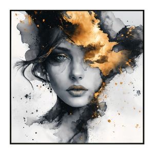 КАРТИНA НА ПЛАТНО В ЧЕРНО-БЯЛО-ЗЛАТНО СЪС ЗЛАТНИ ДЕТАЙЛИ, ПОЛОВИННО ЛИЦЕ НА ЖЕНА, 82x82 СМ, 6 бр.