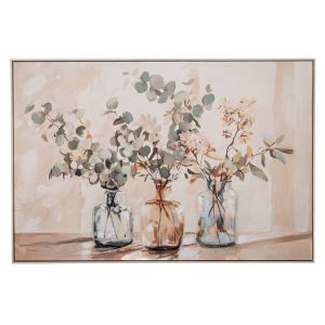 КАРТИНА ВАЗИ С ЦВЕТЯ, РИСУВАНИ ВЪРХУ ПРИНТИРАНО ПЛАТНО С РАМКА, 120X80 СМ