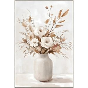 КАРТИНА ВЪРХУ ПЛАТНО В КРЕМ/КАФЯВА ВАЗА С ЦВЕТЯ В РАМКА - 82.5x122.5x3.5см 6 БР./КУТИЯ
