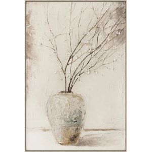 КАРТИНА ВЪРХУ ПЛАТНО ВАЗА С КЛОНИ И БУКЕТИ, БЕЖОВА С 3D ЕЛЕМЕНТИ В РАМКА - 82.5x122.5x3.5см 8 БР./КУТИЯ