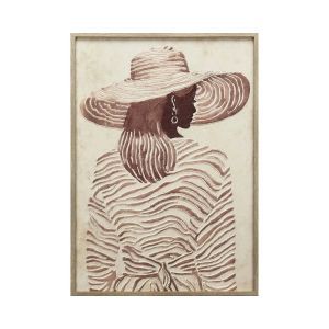 КАРТИНА ВЪРХУ ПЛАТНО ЖЕНА С ШАПКА, КРЕМАВА/КАФЯВА, РЕЛЕФЕН ЕФЕКТ В РАМКА - 50x70x3 см, 7 бр./КУТИЯ