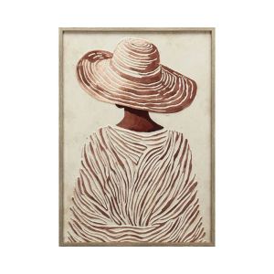 КАРТИНА ВЪРХУ ПЛАТНО ЖЕНА С ШАПКА, КРЕМАВА/КАФЯВА, РЕЛЕФЕН ЕФЕКТ В РАМКА - 50x70x3 см, 7 бр./КУТИЯ