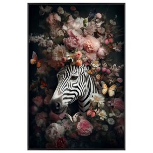 КАРТИНА ВЪРХУ ПЛАТНО ЗЕБРА С ПАСТЕЛНИ ЦВЕТЯ В РАМКА - 60x90x3.5 см 15/КУТИЯ