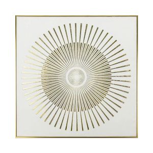 КАРТИНА ВЪРХУ ПЛАТНО С РАДИАЛНИ КРЪГОВЕ, ЗЛАТИСТО/БЯЛ РЕЛЕФЕН ЕФЕКТ В РАМКА - 70x70x3 см 12/КУТИЯ