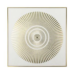 КАРТИНА ВЪРХУ ПЛАТНО С РАДИАЛНИ КРЪГОВЕ, ЗЛАТИСТО/БЯЛ РЕЛЕФЕН ЕФЕКТ В РАМКА - 70x70x3 см 12/КУТИЯ