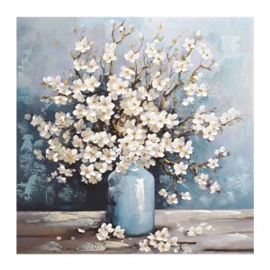 КАРТИНА ВЪРХУ ПЛАТНО СИНЬО-БЯЛА ВАЗА С ПЕРЛИ 80x80СМ 8/KIB