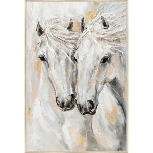 КАРТИНА ВЪРХУ ПЛАТНО, КРЕМ/ЗЛАТНО, 2 КОНЕТА С 3D ЕЛЕМЕНТИ В РАМКА - 102.5x152.5x3.5см, 6 бр./КУТИЯ