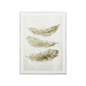 КАРТИНА НА ПЛАТНО 3 КРИЛА ЗЛАТИСТО/БЯЛО РЕЛЕФЕН ЕФЕКТ В РАМКА - 40x60x2.5 см 9 БР./КУТИЯ