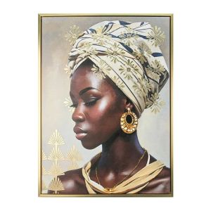 КАРТИНА НА ПЛАТНО АФРИКАНСКО СИВО/ЗЛАТНО/КАФЯВО С РЕЛЕФЕН ЕФЕКТ В РАМКА - 60x80x3.8 см 10/КУТИЯ