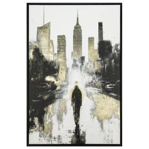 КАРТИНА НА ПЛАТНО ВОЛТА КЪМ НЮ ЙОРК ЧЕРНО-БЯЛО/ЗЛАТНО В РАМКА - 60x90x4см 12/КУТИЯ